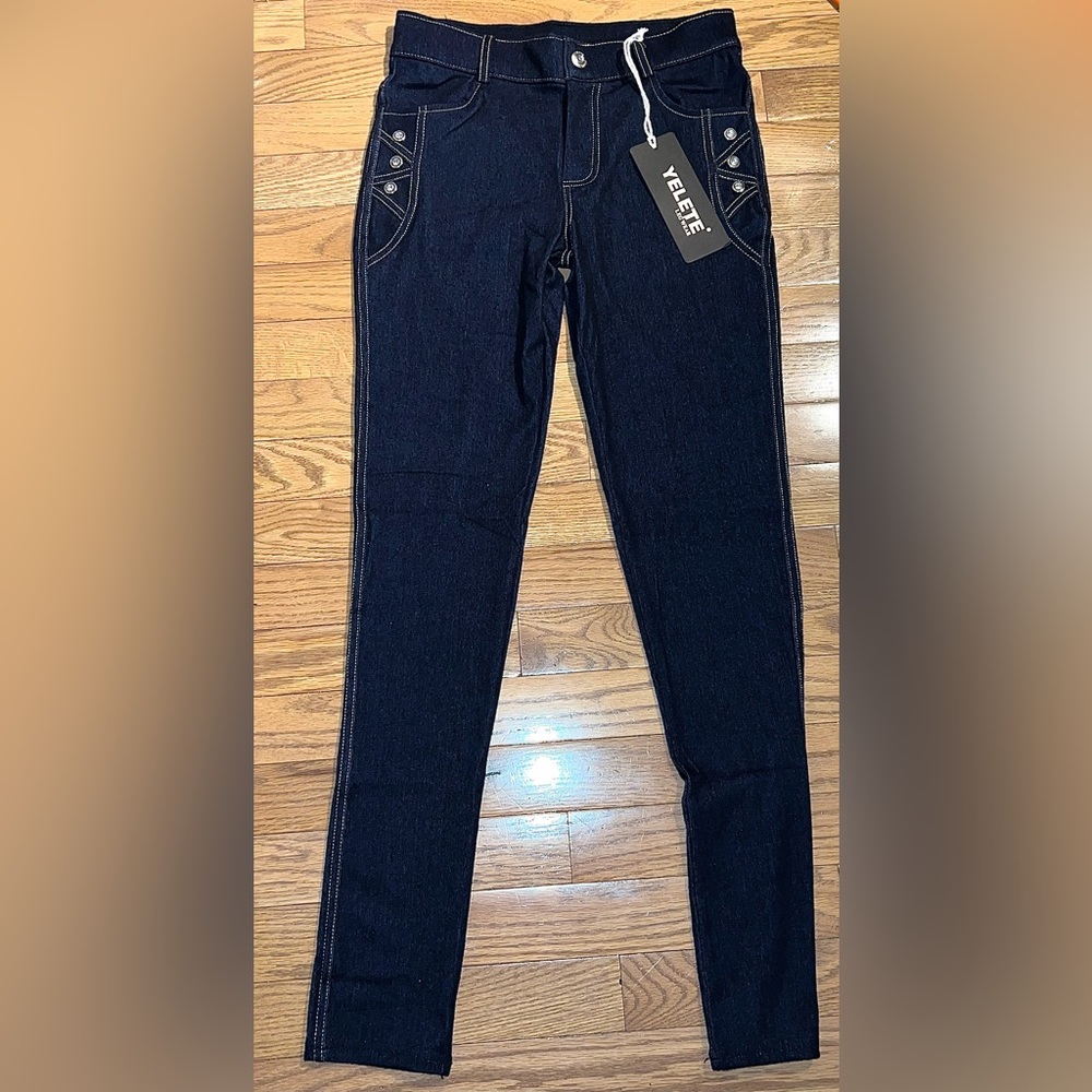 Yelete faux navy blue jean leggings